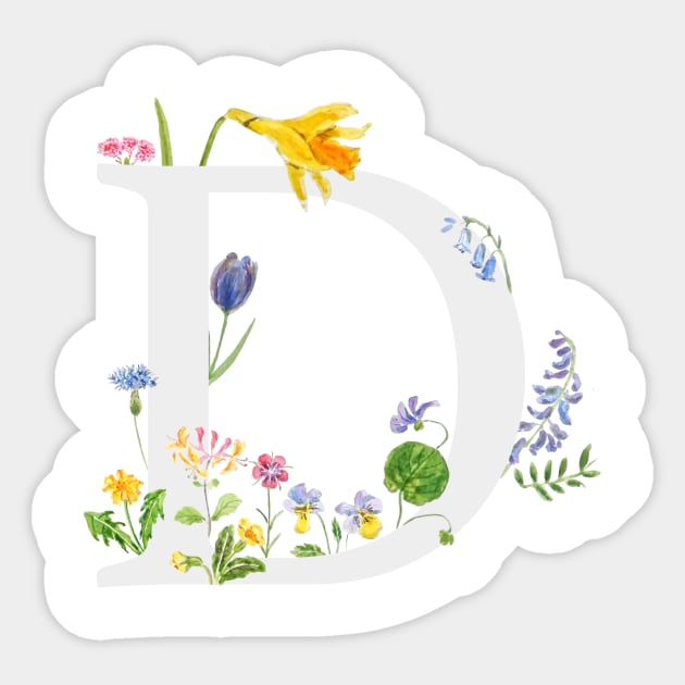 botanical monogram alphabet d wildflowers Sticker by colorandcolor